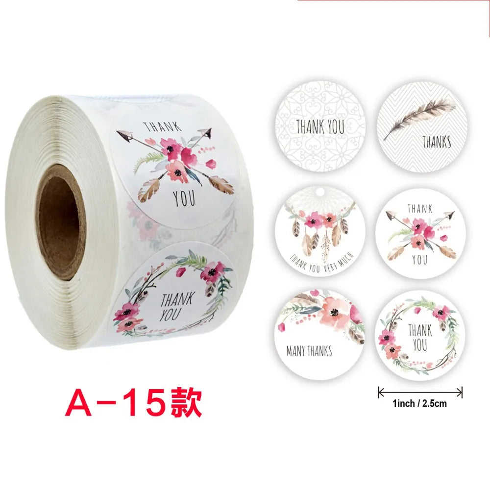 50-500pcs Labels Roll Flower Thank You Stickers 1inch Adhesive Labels Stickers for Gift Decoration Stationery Wrapping Supplies (ONLINE ORDER ONLY)