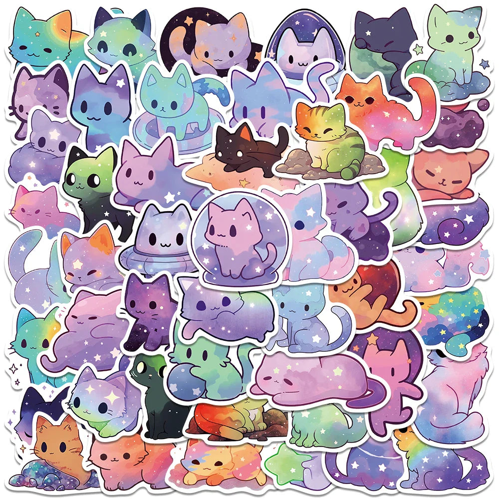 50pcs Kawaii Cartoon Starry Sky Cats Stickers Decals For Laptop Water Bottle Luggage Notebook Phone Vinyl Waterproof Graffiti (ONLINE ORDER ONLY)