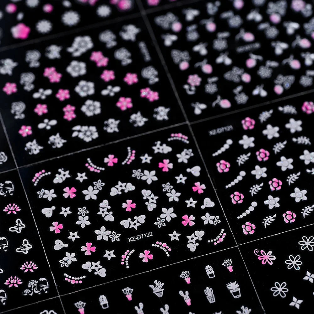 30pcs/Set White Pink Flower 3D Nail Sticker Daisy Butterfly Love Heart Hibiscus Petals Floral DIY Spring Summer Nail Decoration* (ONLINE ORDER ONLY)