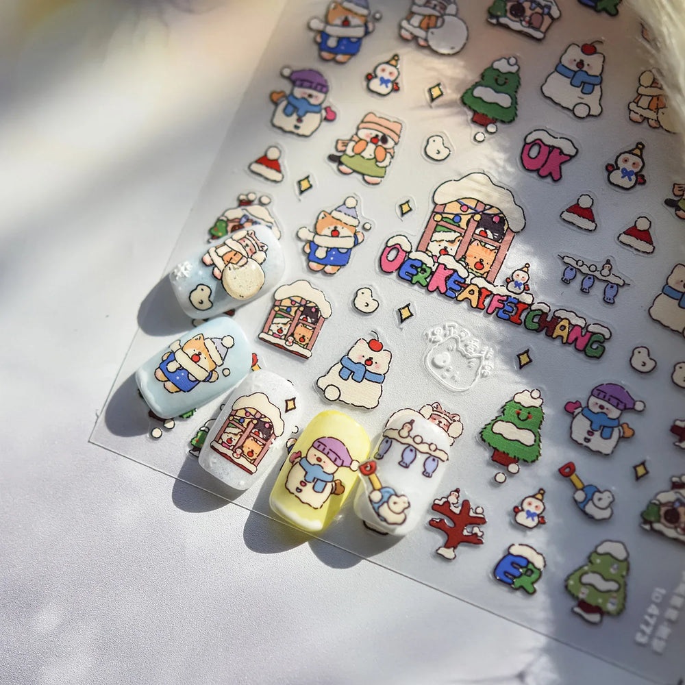 Cat House Snow Tree Window Fish Star Shiny Snowman Duck 5D Self Adhesive Nail Art Stickers Hat Apple Rhinestone Manicure Decals (ONLINE ORDER ONLY)