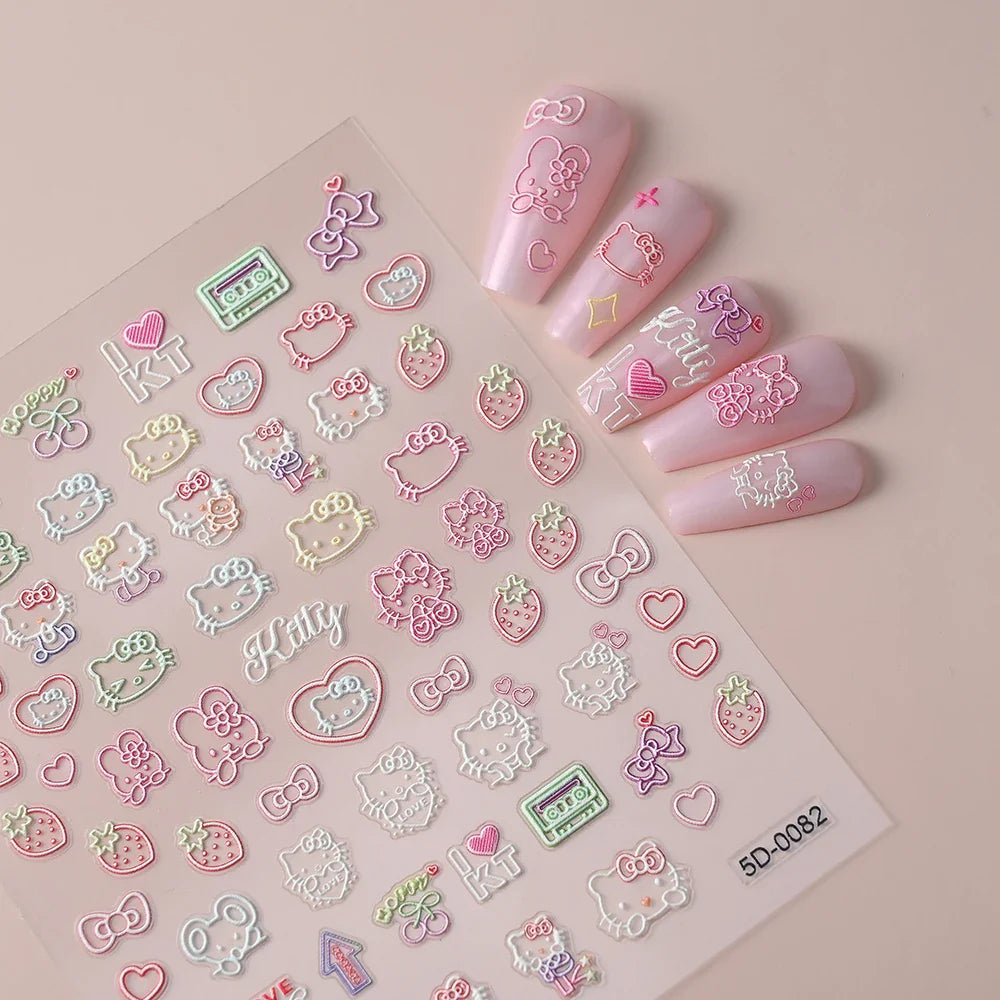 1pc 5D Pink/Black Hello Kitty Nail Art Stickers Anime Cartoon Japanese Cartoon KT Cat Manicure Decal Luxury DIY Nail Accessories (ONLINE ORDER ONLY)