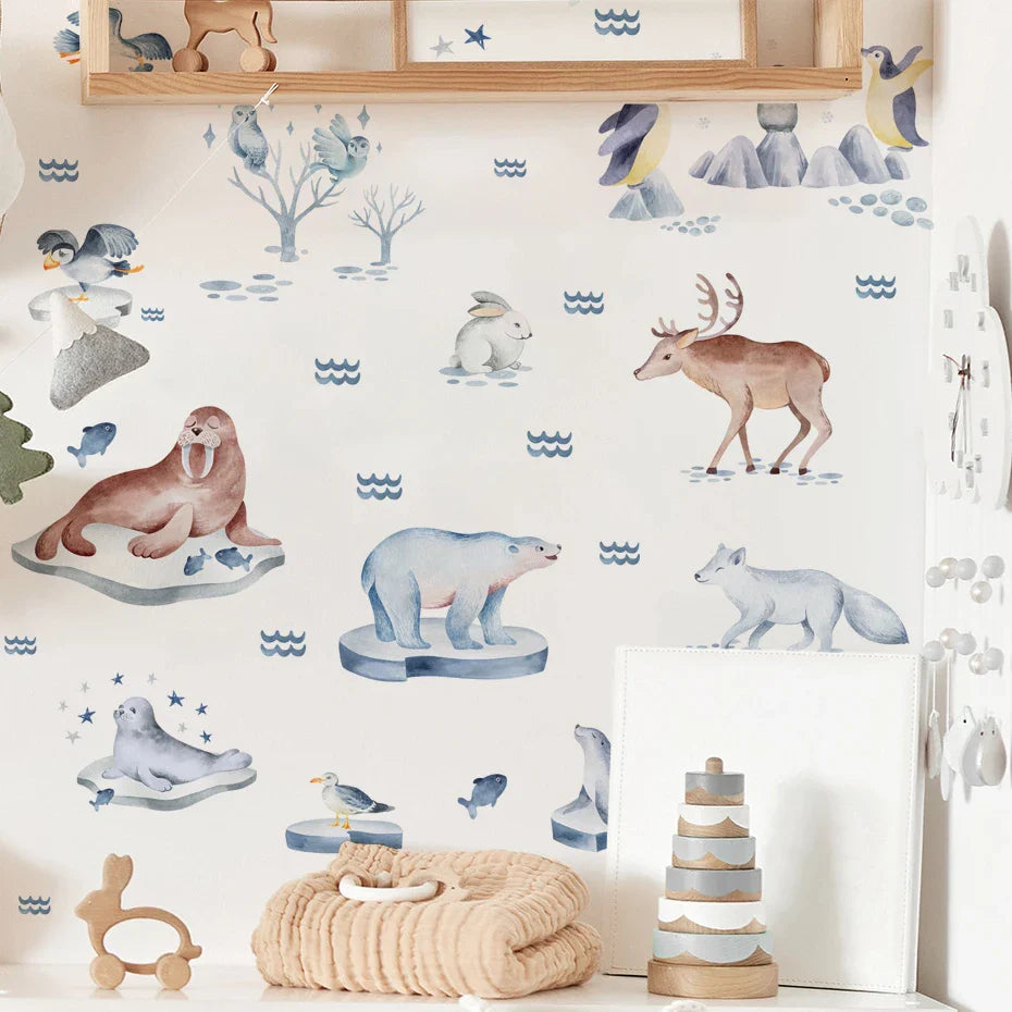 Cartoon Arctic Animals Wall Stickers: Penguins & Polar Bears Vinyl Decals for Kids Room Decor (ONLINE ORDER ONLY)