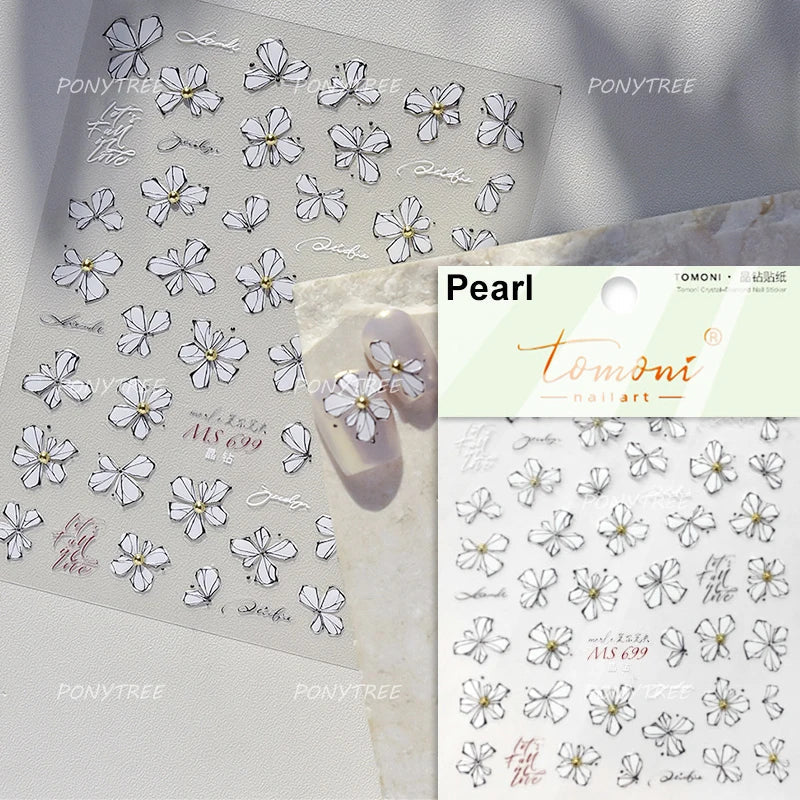 Pure White Lily Petals Flower Butterfly Branch Leaves Line Minimalist Self Adhesive Nail Art Decorations Sticker Manicure Decals (ONLINE ORDER ONLY)