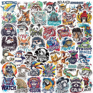 10/50pcs Cute Funny Animal Graffiti Stickers Inspirational Words Decals DIY Stationery Scrapbook Bike Guitar Sticker Kids Toy (Online Order Only)