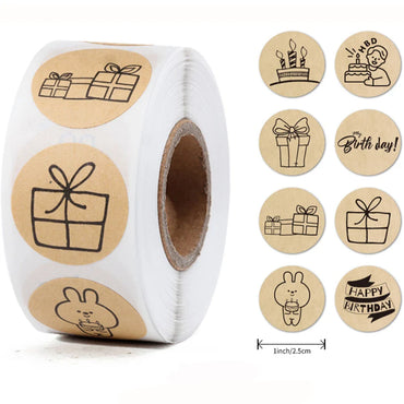 100-500Pcs Round Happy Birthday Sticker For Creativity Cute Stationery Labels Various Sticker Child For Scrapbooking (ONLINE ORDER ONLY)