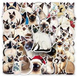 50Pcs Siamese Cat Cartoon Waterproof Vinyl Stickers for Skateboard Snowboard Decal (Online Order Only)
