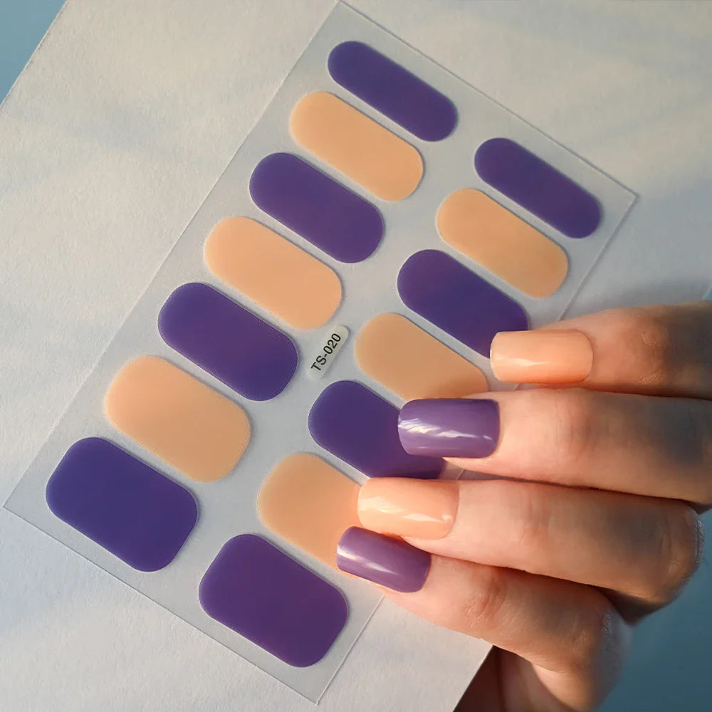 14Tips Solid Color Stickers Nail Art Supplies European & American Simple Decals Oil Film Decals Press on Nails Stickers Designer (ONLINE ORDER ONLY)