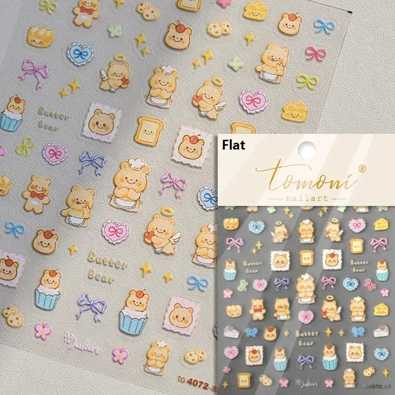 Bowknot Dog puppy Christmas Hat Strawberry Cake Food Coffee Cherry Love Heart Adhesive Nail Art Sticker Reliefs Manicure Decals (Online Order Only)