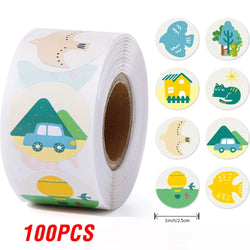 100-500pcs 1inch Cute Cartoon Stickers Round Reward Sticker Adhesive Labels for Classic School Teacher Kids Toy Sealing Lables (ONLINE ORDER ONLY)