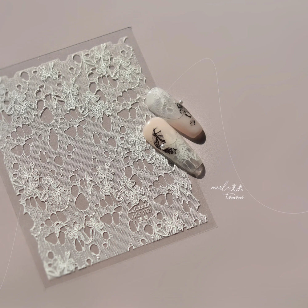 Lace Bowknot Hollow Out Fabric Art Fragmentation Sensation Petal Embossed Hottie Adhesive Nail Art Sticker Chic Manicure Decals (ONLINE ORDER ONLY)