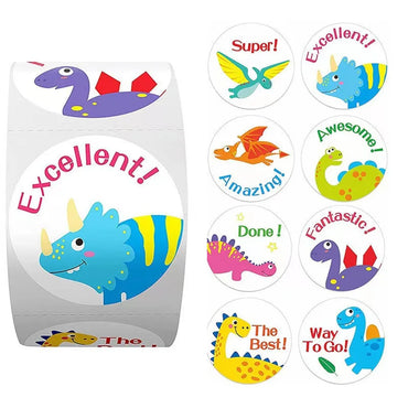 100-500pcs Cute Dinosaur Pattern Reward Encouragement Sticker Roll for Kids Motivational Stickers with Cute Animals for Students (ONLINE ORDER ONLY)