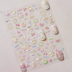 Small Animals Meeting Dog Cat Kitten Bowknot Cherry Butterfly Wreath Paw Star Hat Self Adhesive Nail Art Stickers Manicure Decal (ONLINE ORDER ONLY)