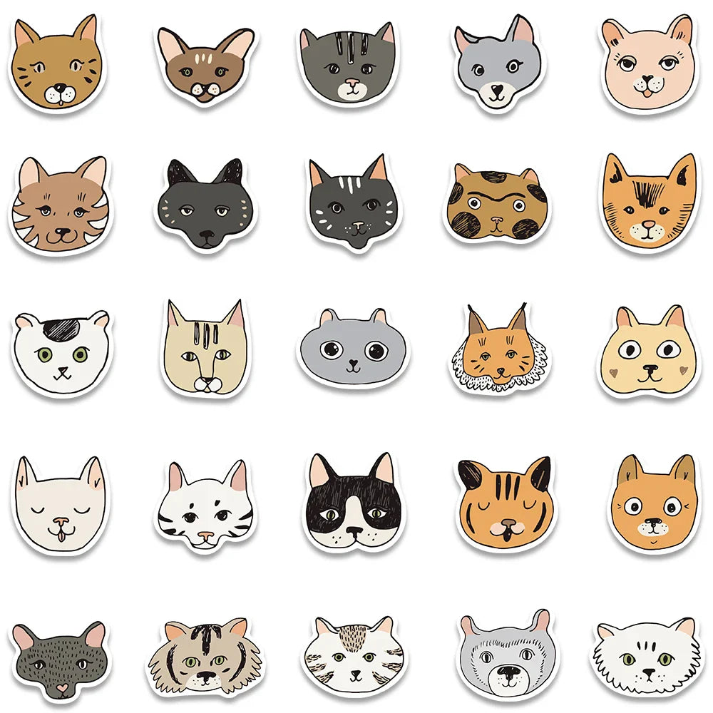 50pcs Cute Aesthetic Cartoon Cats and Dogs Animals Graffiti Stickers For Phone Laptop Fridge Cup Waterproof Decals Kids Toy (ONLINE ORDER ONLY)