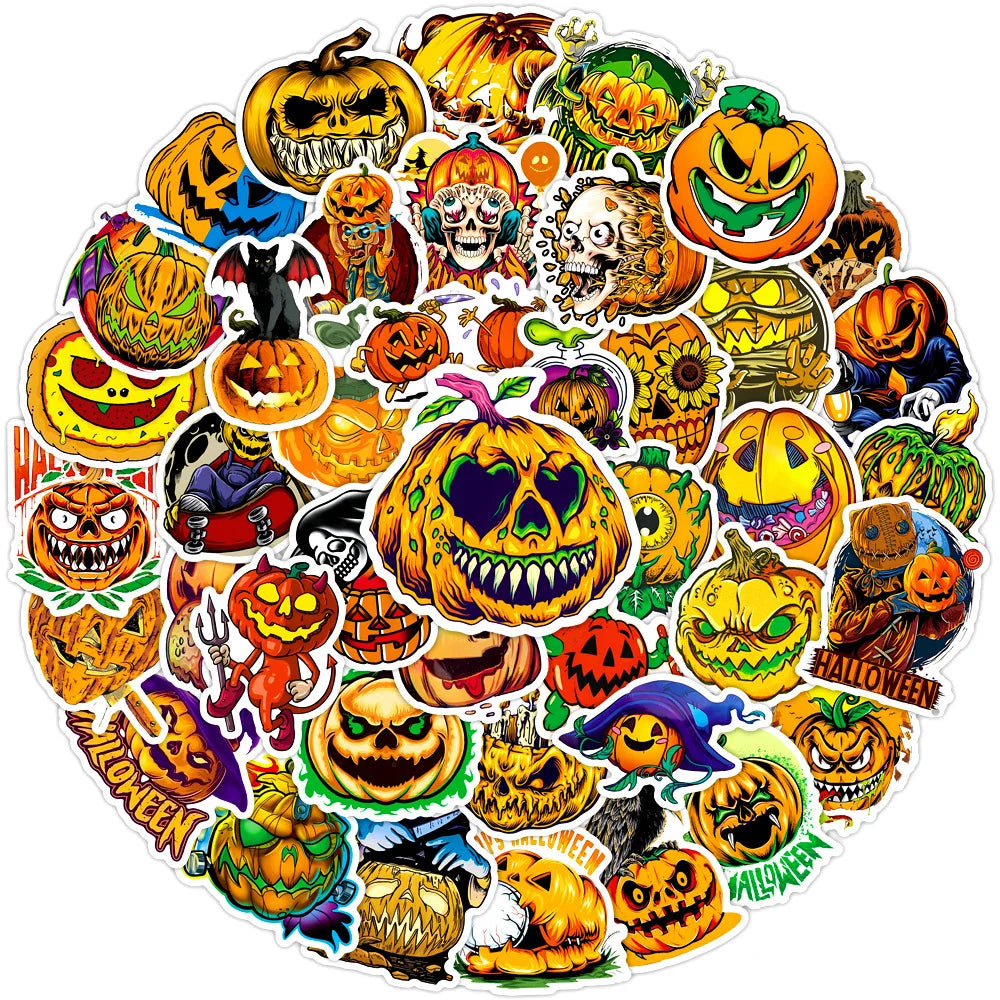 10/30/50PCS Cool Horror Halloween Pumpkin Stickers Toys Skateboard Bike Laptop Phone Cute Cartoon Decals Waterproof Toys Gifts (ONLINE ORDER ONLY)