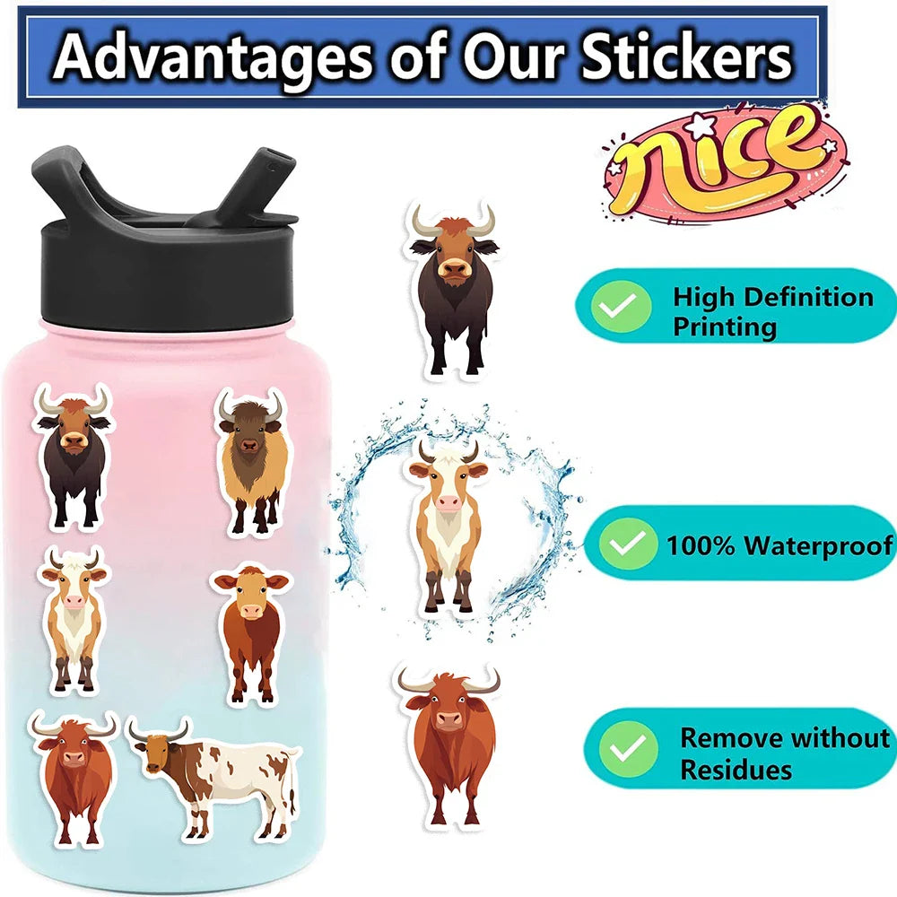 50PCS Cute Cow PVC Sticker Aesthetic DIY Children's Decoration Scrapbooking Korean Stationery School Supplies for Kids (ONLINE ORDER ONLY)