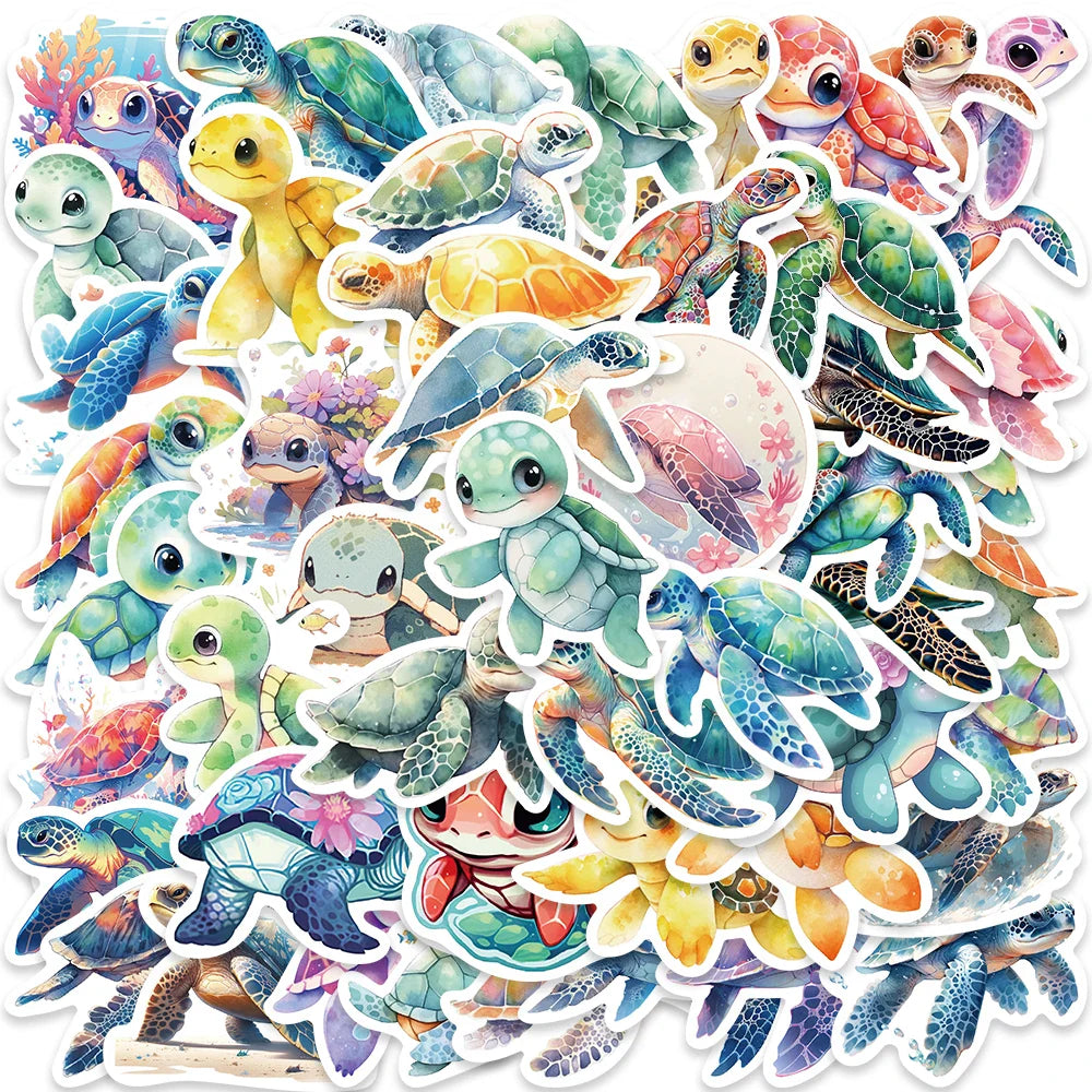 50pcs Cute Cartoon Sea Turtle Animal Stickers Pack Waterproof Graffiti For Laptop Water Bottle Guitar Luggage Vinyl Decals (ONLINE ORDER ONLY)