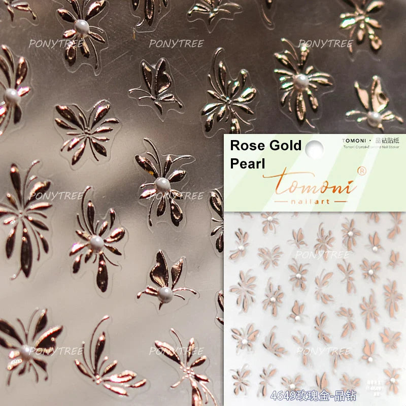 Gold Hot Stamping Flowers Leaves 3D 5D Pearl Bead Delicate Self Adhesive Nail Art Decorations Stickers Manicure Decals Wholesale (Online Order Only)