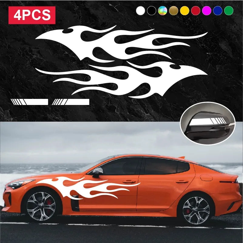 4pcs Fashion for Car Sticker Flame Flame Car Body Sticker Striped Door Decal Waterproof Decorative Waterproof Vinyl Decals (ONLINE ORDER ONLY)