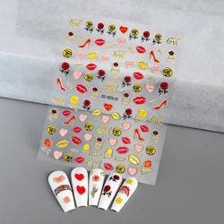 1PC Holographic Laser Heart Nail Stickers-3D Self-Adhesive Golden White Valentines Day Nail Decals For Women Nail Art Decoration (ONLINE ORDER ONLY)