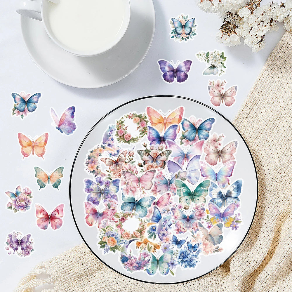 50PCS Butterfly Flower Stickers Waterproof DIY Laptop Phone Guitar Cup (Online Order Only)