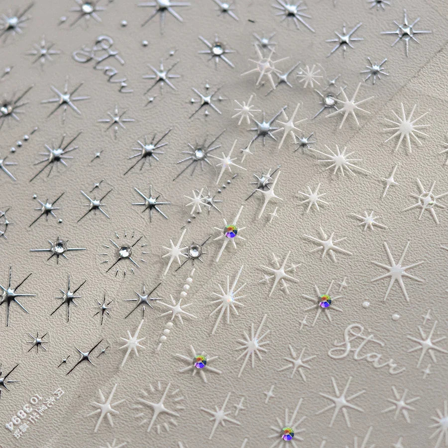 Gold Silver Star Laser Pink Colorful Glitter Starlight Sparkle Rhinestones Relief Nail Art Decorations Stickers Manicure Decals (ONLINE ORDER ONLY)