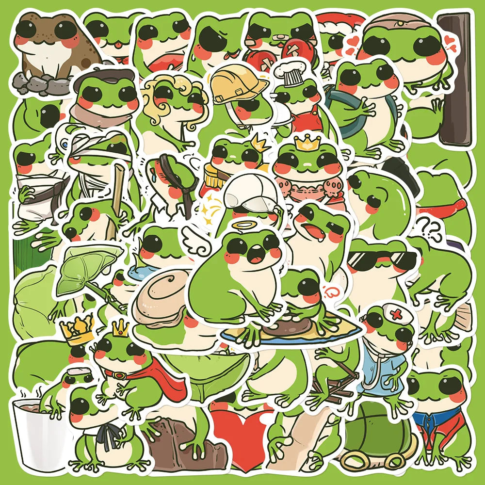 50Pcs Cute Frog Cartoon Stickers for Helmet, Wall, DIY Decoration (Online Order Only)