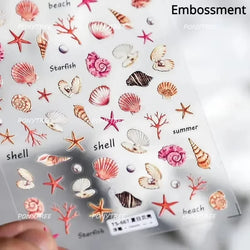 Shiny Colourful Marine Shell Starfish Ocean Elements Star Water Bubbles Star Conch Underwater Nail Art Stickers Manicure Decals (ONLINE ORDER ONLY)