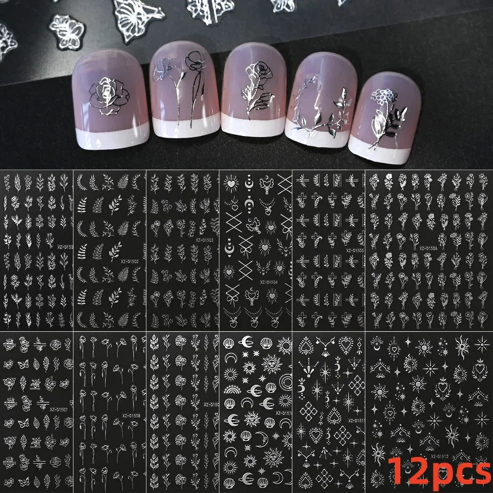 12 Sheets Valentines Nail Stickers Red Heart Nail Art Sticker Decal Solid Hollow Heart 3D Self-Adhesive Design Nail Art Supplies (ONLINE ORDER ONLY)