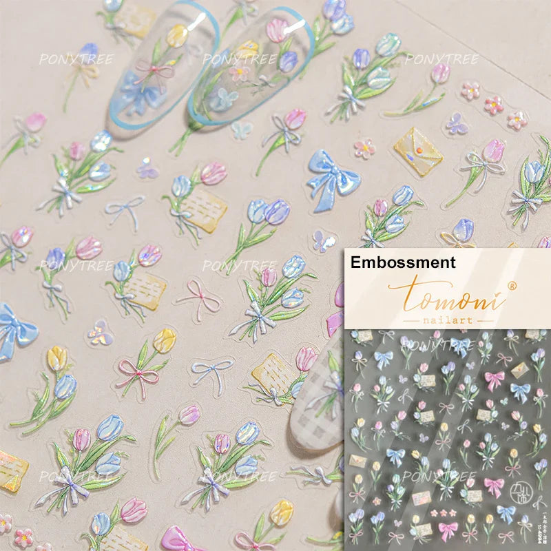 Colourful Butterfly Rose Flower Tulip Daisy Moth Orchid Narcissus 3D Self Adhesive Nail Art Decorations Stickers Manicure Decals (ONLINE ORDER ONLY)