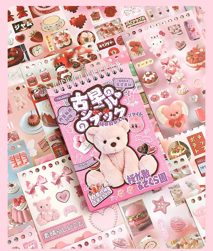 30sheets/book Y2K Retro Cute Bear Food Cut Film Sticker for Laptop Phone Camera Journal Scrapbook Kawaii Decoration Sticker Gift (ONLINE ORDER ONLY)