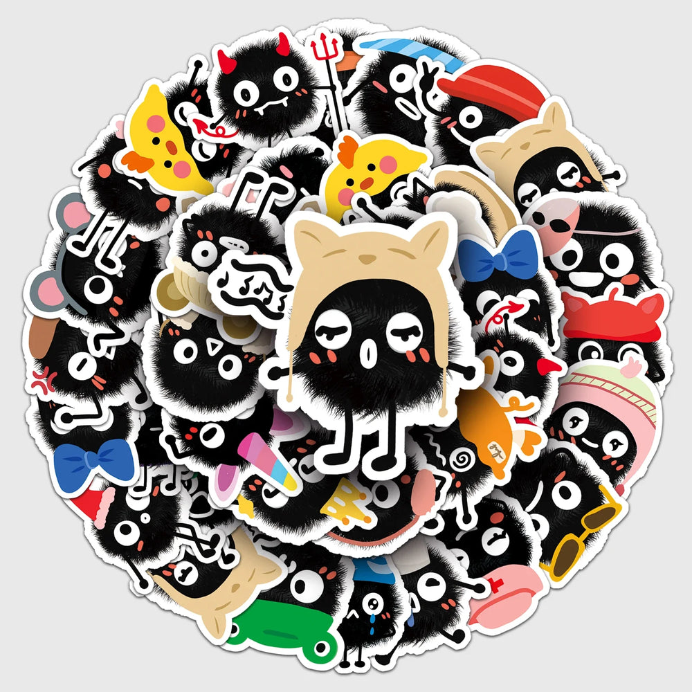 50Pcs Cartoon Coal Ball Waterproof Vinyl Stickers for Skateboard Snowboard Decals (Online Order Only)