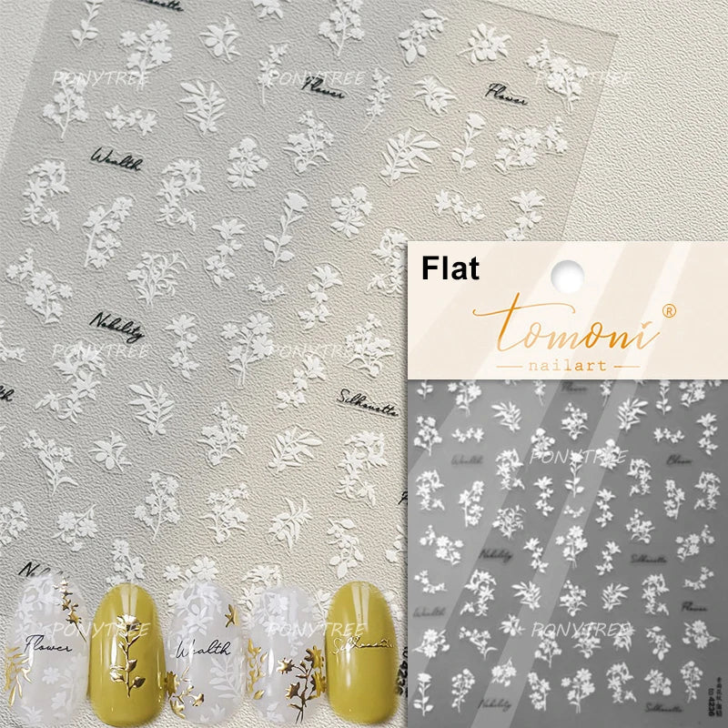 Gold Hot Stamping Flowers Leaves 3D 5D Pearl Bead Delicate Self Adhesive Nail Art Decorations Stickers Manicure Decals Wholesale (Online Order Only)