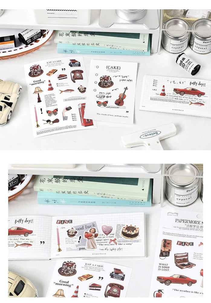 2Pc Ins Cute Retro Sticker Planner Collage Scrapbook DIY Material Decoration Stickers Personalized Art Supplies Stationery (ONLINE ORDER ONLY)