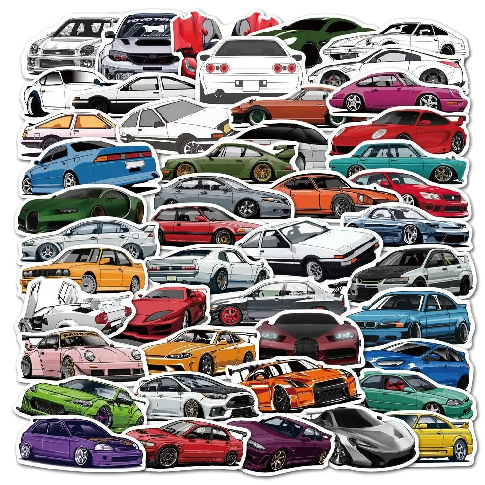 Sports Racing Car Stickers: Helmet, Bumper, Luggage, Bicycle, Snowboard, Vinyl Decals, JDM Styles (10/20/50/100pcs) (Online Order Only)