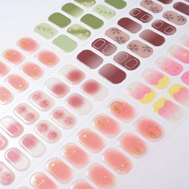 22Tips Semi Cured Gel Nail Wraps 3D UV Gel Nail Stickers Flowers Gradient Color Adhesive Full Cover Designer DIY Manicure Arts & (Online Order Only)