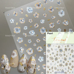 Retro Flowers Petal Pearl Rhinestones Halo Dyeing Chic Daisy Vintage Gold Foil  Floral Designs Nail Art Stickers Manicure Decals (ONLINE ORDER ONLY)