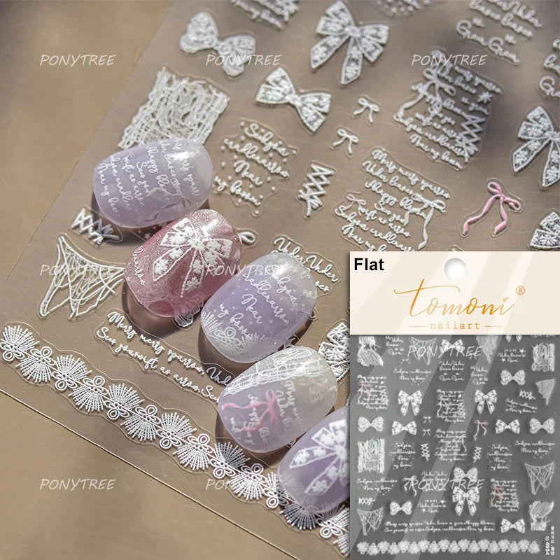 Dreamy Lace Rose Flower Fabric Art Tender Gauze Gird Pearl Pendant Irregular Pattern Nail Art Stickers Decoration Manicure Decal (ONLINE ORDER ONLY)