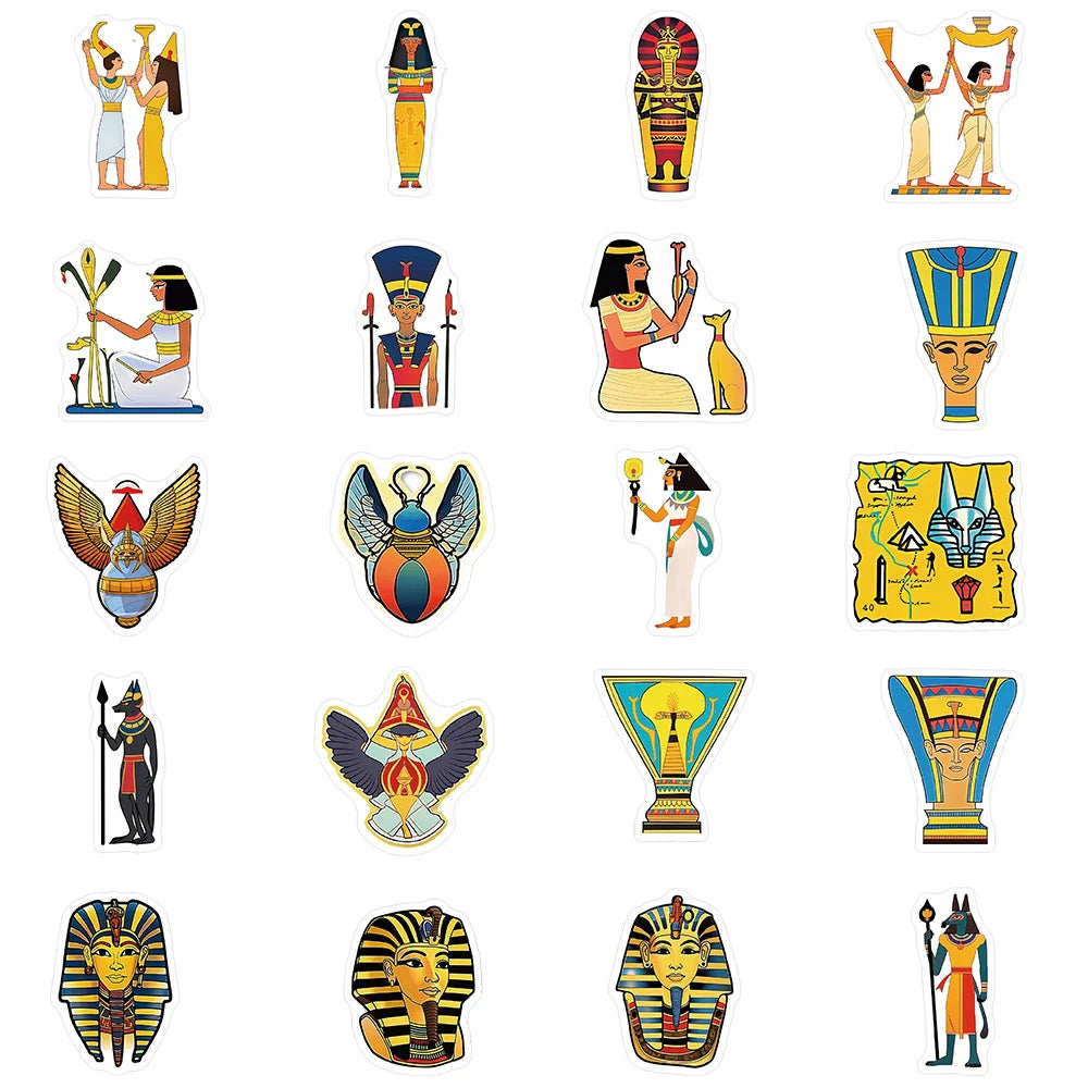 10/30/50pcs Cool Ancient Egypt Pharaoh Pyramid Waterproof Stickers Art Decals Laptop Suitcase Car Phone Decoration Sticker Toys (ONLINE ORDER ONLY)