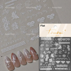 Cute 3D White Rose Flower Lace Bud Silk Bowknot Butterfly Dreamy Shiny Relief Chic Self Adhesive Nail Art Sticker Manicure Decal (ONLINE ORDER ONLY)