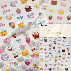Lovely Bear Strawberry Cake Rose Flower Grid Block Bowknot Embossed Relief Self Adhesive Nail Art Sticker Cute 3D Manicure Decal (ONLINE ORDER ONLY)