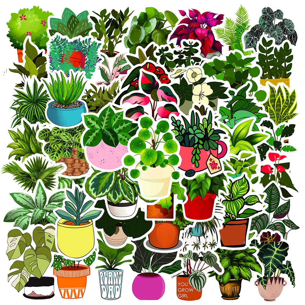 50pcs Green Plant Graffiti Stickers for Helmet, Wall, DIY Decor (ONLINE ORDER ONLY)