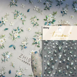 Charming Dreamy Shiny Jelly Blue Gradient Lily Flowers Rose Petal White Dot Chinese Colorful Nail Art Stickers Manicure Decals (ONLINE ORDER ONLY)