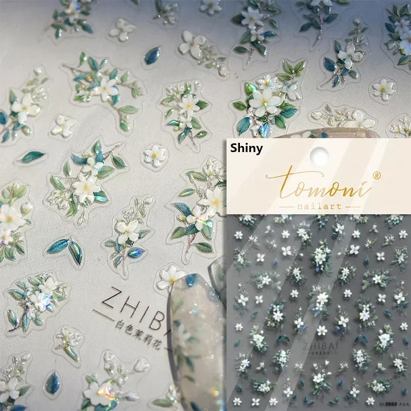 Hummingbird Iris Butterfly Peony Rose Tulip Daisy Lily Flowers Morning Glory Pearl Rhinestones Nail Art Sticker Decoration Decal (ONLINE ORDER ONLY)