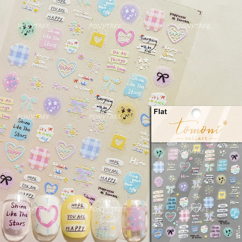 Lovely Dog Bone Bowknot Bread Graffiti Cake Cherry 3D Line Paw Adhesive Nail Art Stickers Cute Cartoon Manicure Decals Wholesale (ONLINE ORDER ONLY)