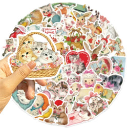 10/30/50PCS Cute Rabbit Cat Sticky PVC Sticker Aesthetic Children's Stationery DIY Decoration Scrapbooking School Supplies (ONLINE ORDER ONLY)