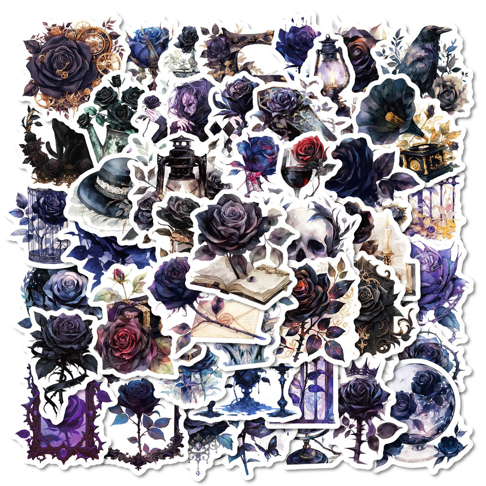 50Pcs Dark Style Rose Cartoon Graffiti Stickers for Helmet Wall DIY Decoration (ONLINE ORDER ONLY)