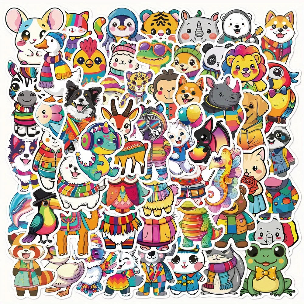 50pcs Cute Animal Graffiti Stickers for Helmet, Wall, DIY Decoration Wholesale (Online Order Only)