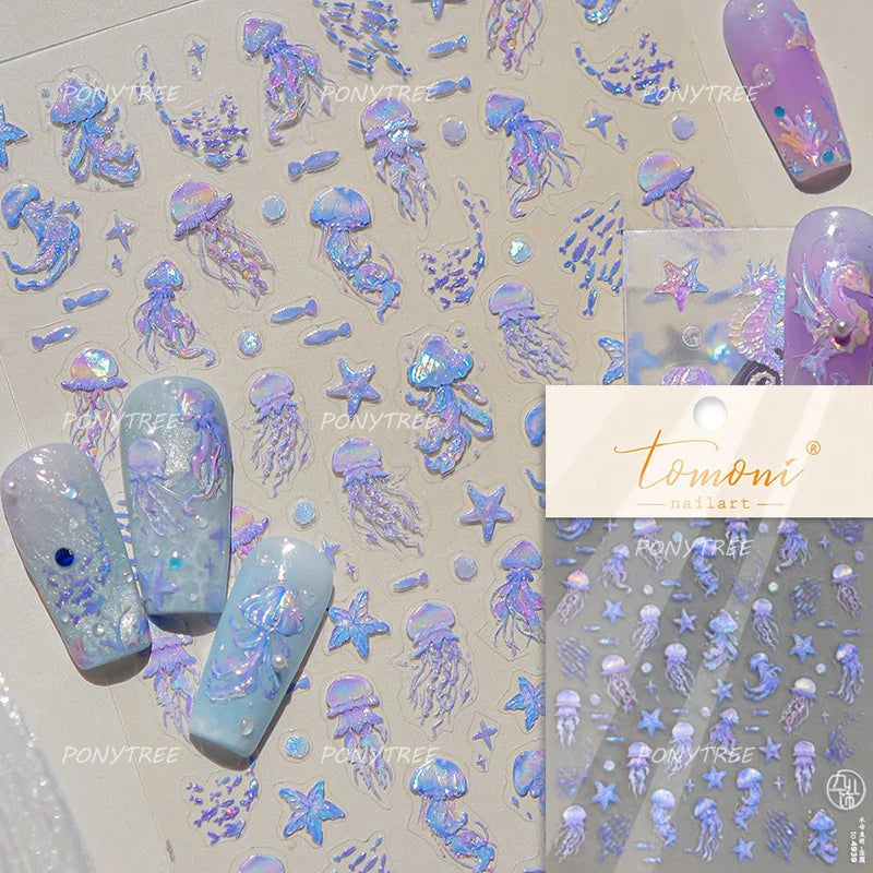 Jellyfish Schools of Fish Shoal Mermaid Tail Seahorse Dreamy Ocean Starfish Shell Coral Adhesive Nail Art Sticker Manicure Decal (ONLINE ORDER ONLY)