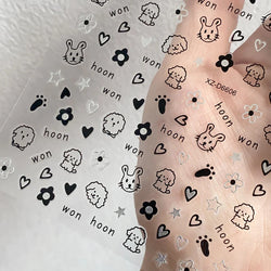 1Pc 3D Cute Black Silver Smile Dog Decals Y2K Cartoon Cat Footprint Nail Stickers Graffiti Star Heart DIY Manicure Slider Decor* (ONLINE ORDER ONLY)