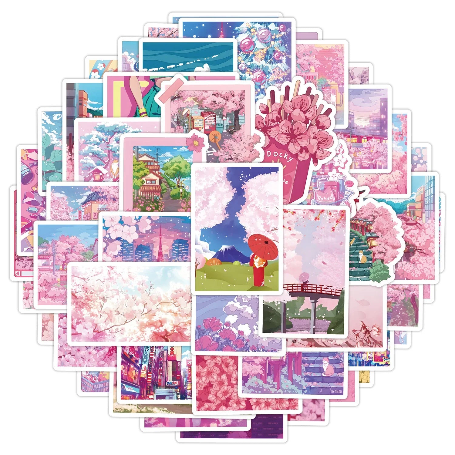 10/50pcs Kawaii Japanese Anime Cherry Blossoms Sakura Poster Stickers Scenery Decals Fridge Travel Luggage Laptop Phone Sticker (ONLINE ORDER ONLY)